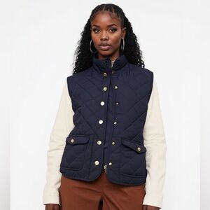 Adrienne Vittadini Navy Quilted Puffer Vest Women’s Large Gold Snap Lightweight